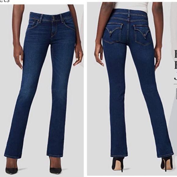 Hudson Jeans Denim - Hudson Beth Mid Rise Bootcut Flare Jeans Flap Pockets Dark Wash Logo Stretch 30